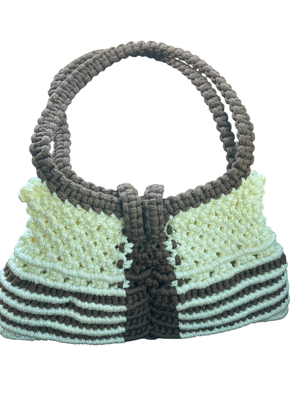 👛 50-Handmade Crochet Two-Tone Cream & Brown Women's Tote